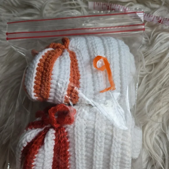 Handmade Knitted Baby Booties - White, Red, and Orange - Picture 6 of 6